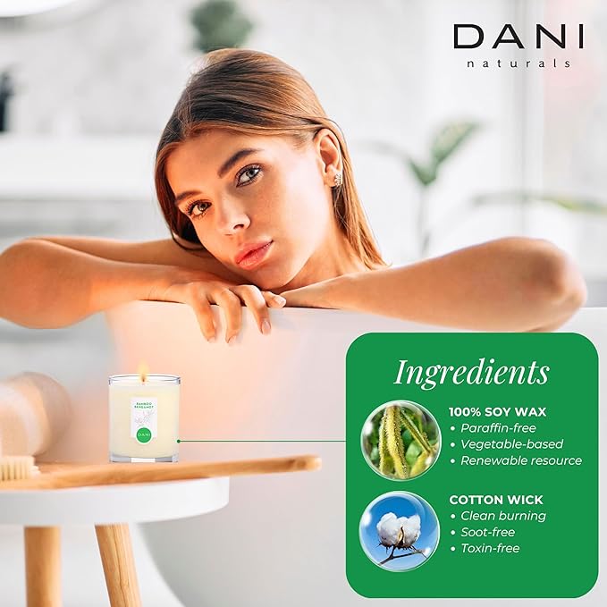DANI Naturals Soy Candle - Bamboo Bergamot Scented, Kosher, Non-Toxic, Long-Lasting Pure Soy Candle - 7.5 oz
