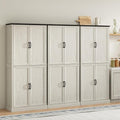 71'' Tall Pantry Cabinet Set of 3, Farmhouse Kitchen Pantry Storage Cabinet with Barn Door and Adjustable Shelves, Rustic White Wood Freestanding Cupboard for Kitchen, Dining Room