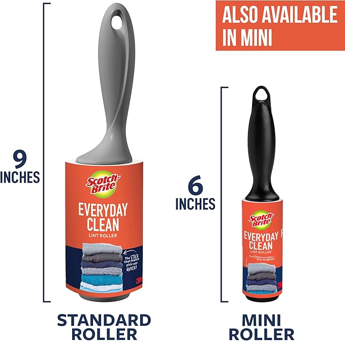 Scotch-Brite Everyday Clean Lint Roller, Lint Remover for Pet Hair, Dark Clothes, Furniture, and Dusty Surfaces, Picks Up Fur & Fluff in Your Home, Car, & Office, 10 Pack, 950 Adhesive Sheets Total