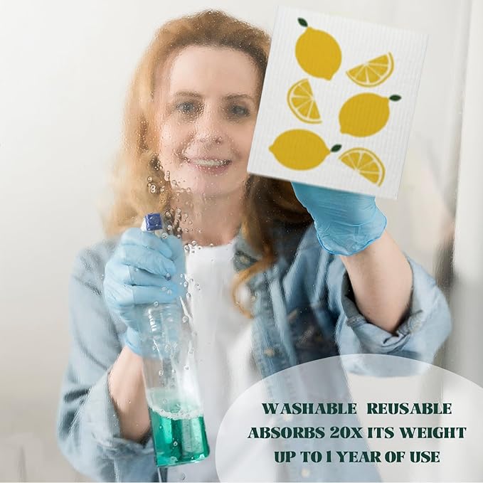 LARTSFRO Swedish Dishcloths for Kitchen, Papaya Reusable Paper Towels Washable, Lemon Summer Swedish DishCloths for Friut, 4 Pack Dish Towels for Kitchen, No Odor Cleaning Cloths