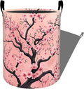Elegant Cherry Blossom Pink Floral Laundry Basket with Handles, 19.7"x15.7" Clothes Foldable Laundry Hamper Organizer for Dorm Nursery Bedroom Bathroom Decor, Toy Storage Bin for Kids