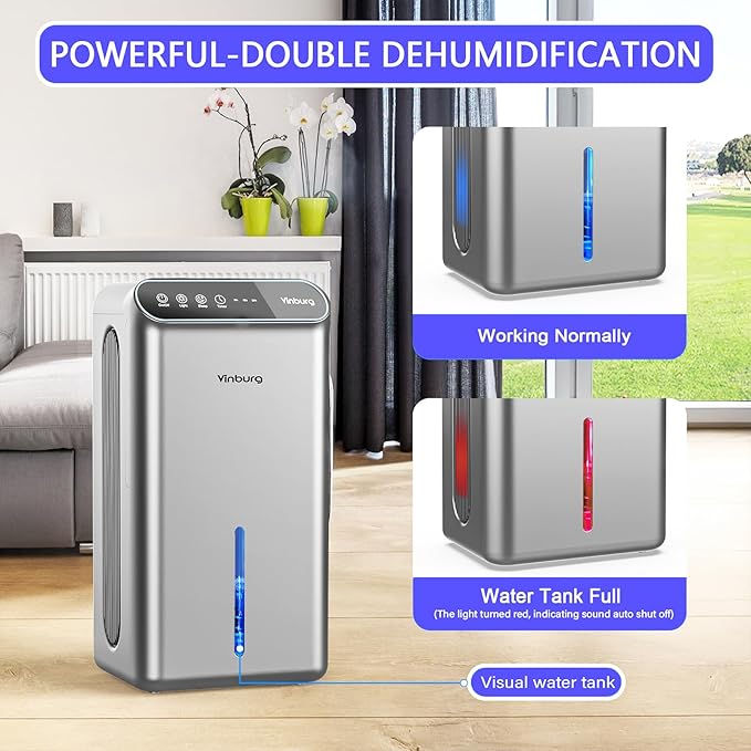 Dehumidifiers for Home (85 OZ Water Tank, 800 sq.ft) Quiet Small Dehumidifier for Basement Bedroom Bathroom with Drain Hose, 3 Gear Timer, Sleep Mode, Auto Shut Off, 7 Color Ambient Light