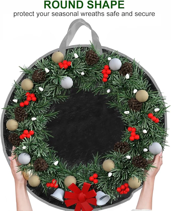 ProPik Christmas Wreath Storage Bag 36" - Garland Holiday Container with Tear Resistant Material - Featuring Heavy Duty Handles and Transparent Card Slot - 2 Pack (36 Inch, Black)