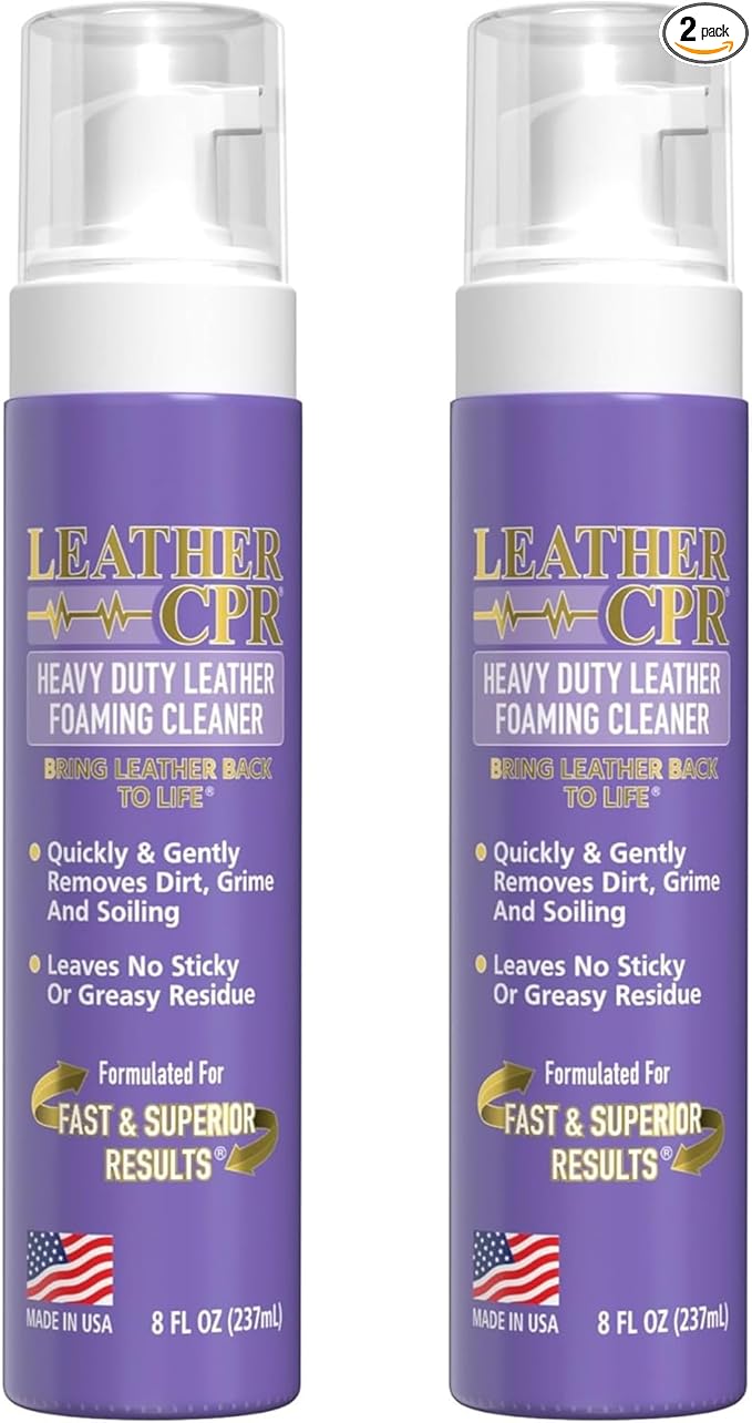 Leather CPR Heavy Duty Leather Foaming Cleaner - 8 oz (2 Pack) - Car Interior Cleaner For Heavy Dirt & Grime, Heavily Soiled Furniture Leather Cleaner For Couch, Car Seat, Purses, Shoes, Boots, & More