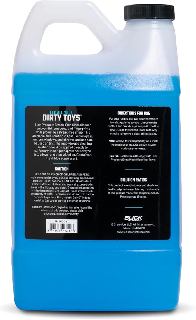 Slick Products Streak-Free Glass Cleaner – Ammonia-Free Window, Mirror, Chrome & Tint Cleaner – Removes Dirt, Smudges & Fingerprints – Ready-to-Use – 64 oz.