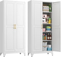 75" Kitchen Pantry Cabinet, White Metal Storage Cabinets with 2 Doors and 4 Adjustable Shelves, Tall Pantry Storage Cabinet for Kitchen, Dining Room, Living Room