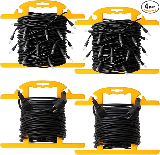 Ripeng 4 Pcs ABS Heavy Duty Extension Cord Storage Reel, Portable Christmas Light Storage Cord Organizer, Portable Hose Organizer Wrap-holds 100 Feet, H-shape Reel (Yellow)