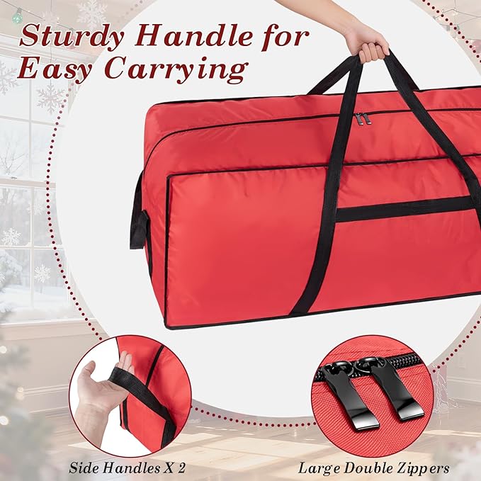 Heavy Duty Christmas Tree Bag 7.5 FT with Dual Zippers and Reinforced Handles Wide Opening, Large Capacity fits for Artificial Christmas Tree, Red