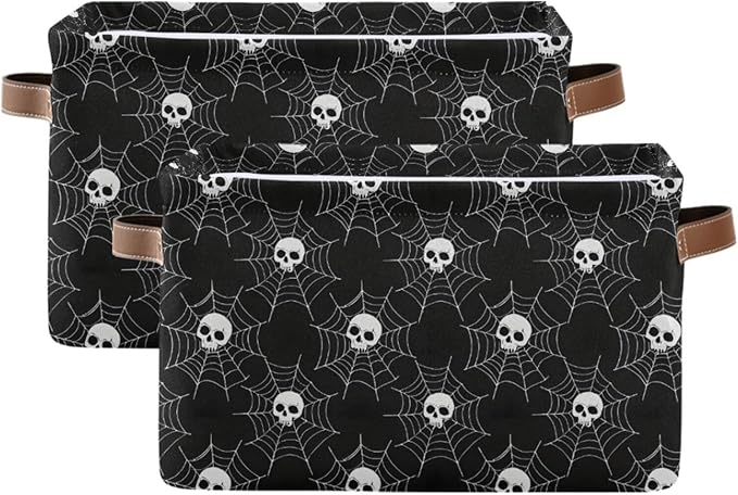 ALAZA Sugar Skull Web Halloween Foldable Storage Box Storage Basket Organizer Bins with Handles for Shelf Closet Living Room Bedroom Home Office 1 Pack