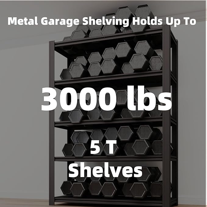LI JIU HOME 5 Tier Metal Shelving Unit, Adjustable Storage Shelves, 84" H x 55" W x 24" D Heavy Duty Garage Shelves for Warehouse, Basement, Kitchen, Pantry, Living Room, Black (5T 84 * 55 * 24)