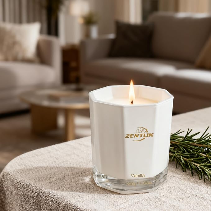 Vanilla Scented Candle - Valentine's Day Gifts for Her & Him - Natural Soy Wax Nostalgic & Comforting Candle for Home - Stylish Octagonal Design - 7.05 oz, 50 Hours Burn Time