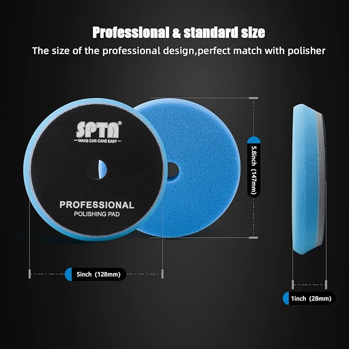 SPTA HD Buffing Polishing Pads, 5 Inch Orbital Buffer Pads Hook and Loop Buffing Pads, Foam Polish Pad 5 Grits from Coarse to Fine for 5 Inch DA Rotary Polisher Compounding, Polishing and Waxing