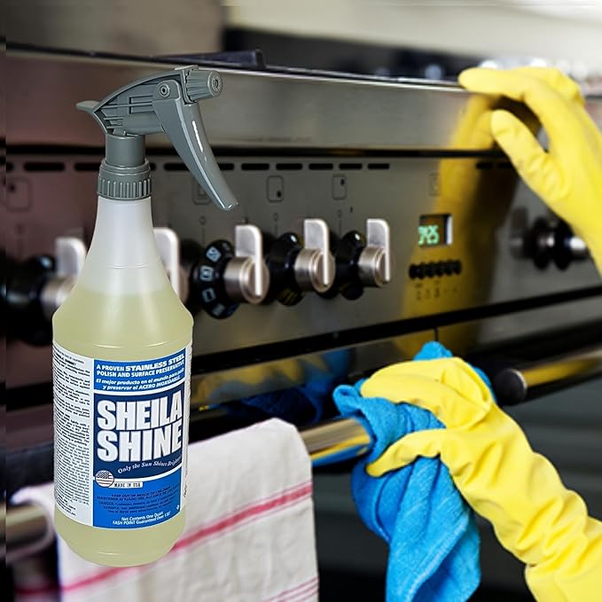 Sheila Shine 1 Quart Stainless Steel Cleaner and Polish – Cleans, Polishes & Protects Kitchen Appliances, Refrigerators, Sinks, Ovens & Grills – Stainless Steel Cleaner Spray Bottle