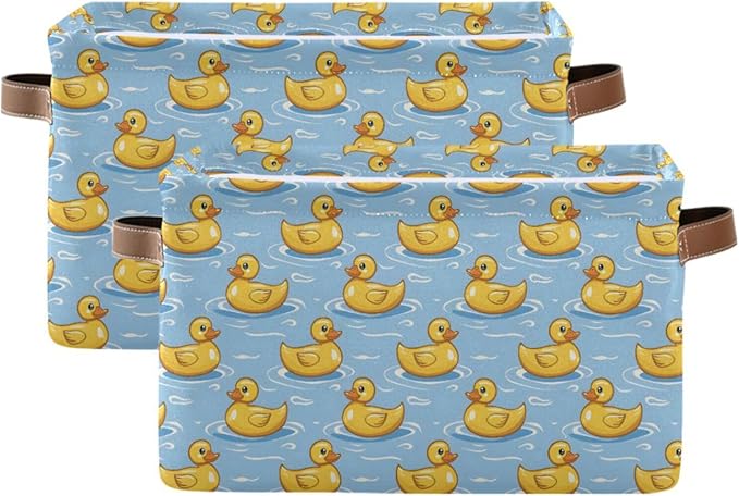ALAZA Yellow Duck Wave Sea Foldable Storage Box Storage Basket Organizer Bins with Handles for Shelf Closet Living Room Bedroom Home Office 1 Pack