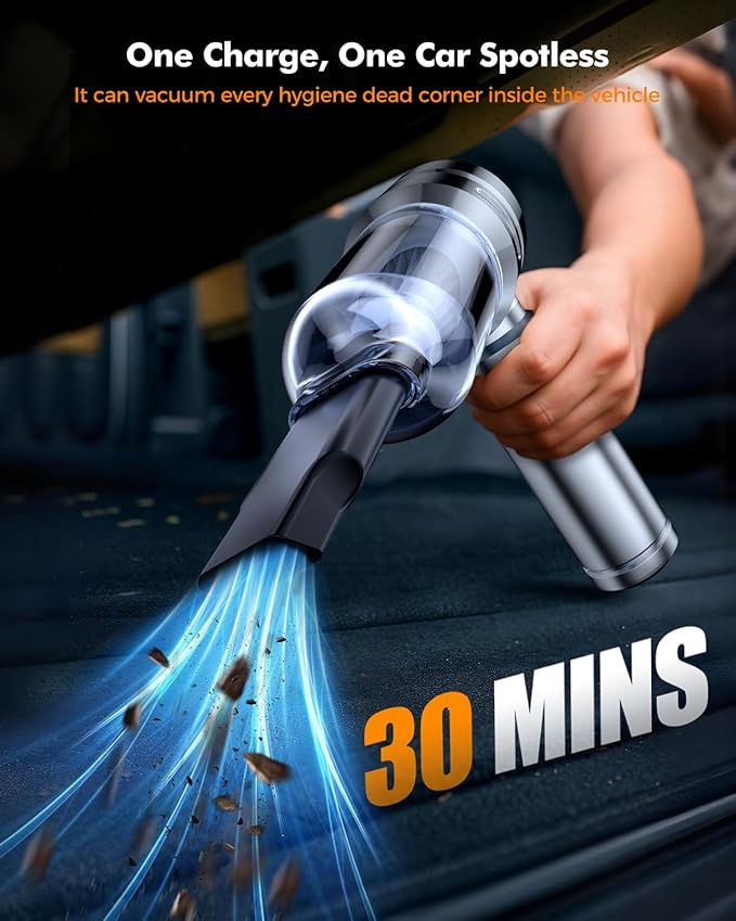 VNOST Car Vacuum,3 Suction Modes,Portable Mini Cordless Cleaner with 24000pa Suction Power,Type-C Charge,Handheld Vacuum for Home,Car,Birthday Gifts for Men Dad Husband (Starlight Bright Silver)