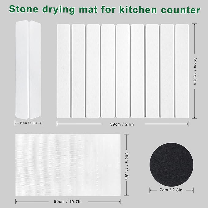 Stone Drying Mat for Kitchen Counter, Large Foldable Diatomaceous Earth Dish Drying Rack, Absorbent Diatomaceous Quick Dry Stone Mat Kitchen Dishes Bottles Cups Bathroom Any Countertop 24"(L)×16"(W)