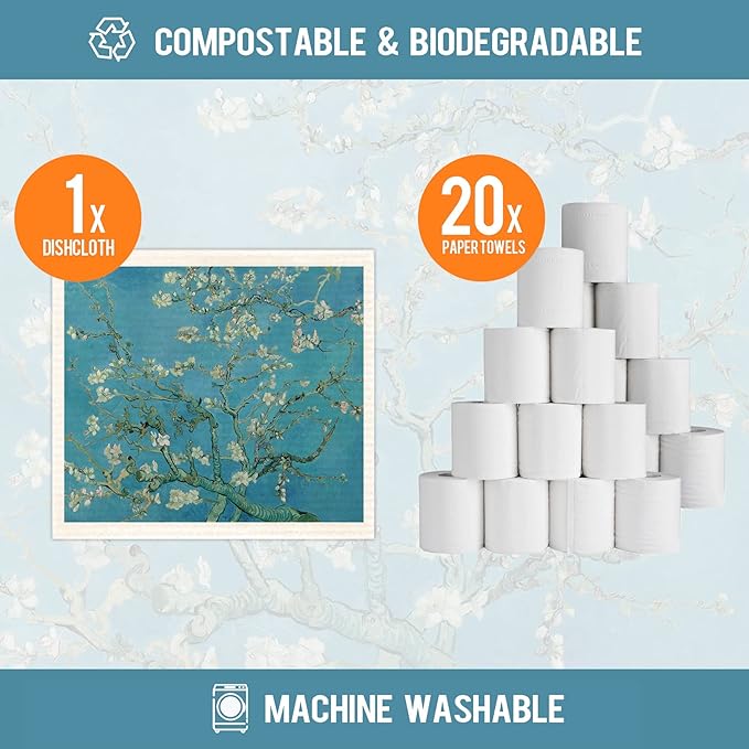 Morigins Swedish Dishcloths for Kitchen 6 Pack Van Gogh Painting Cellulose Sponge Cloths Non Scratch Reusable Paper Towels No Odor, Biodegradable and Reusable Kitchen Dish Rags