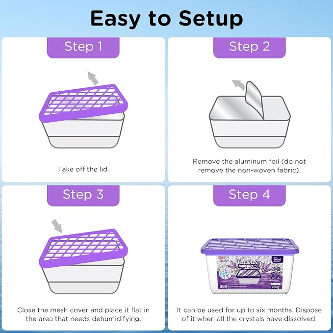 W&E Choice Moisture Absorbers With Lavender Scent, Portable Dehumidifier for Closet&Bathrooms, Kitchen, Humidity Absorber Odor Eliminator Absorber