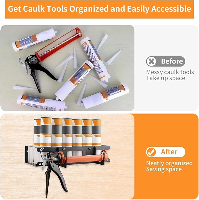 Fardtry 12 Slots Caulking Gun and Tubes Holder, Wall Mount Caulk Tubes Storage Rack, Metal Caulking Tools Organizer for Garage, Workshop, Work Van