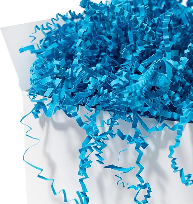 Mefleet 1 LB Crinkle Cut Paper Shred Filler Blue Crinkle Shredded Paper for Gift Box - Gift Basket Bag Filler - Grass Cushion Stuffing for Christmas Holiday Packaging Wrapping