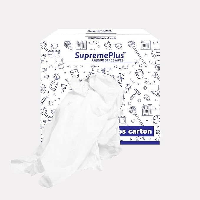 Premium White Knit (600 lbs. Pallet - 60x10 lbs. Box of Rags) Cotton T-Shirt Cloth Wiping Rags - Shop Cleaning Tshirt Cloths, Staining & Finishing Rag for Auto, Grease, Paint & Wood