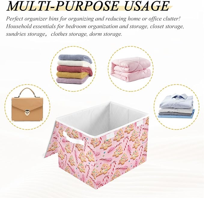 Christmas Tree Cookies Candies Storage Bins with Lids Foldable Storage Basket with Handles Collapsible Large Fabric Organizer Containers for Clothes Shelves Closet Office Home