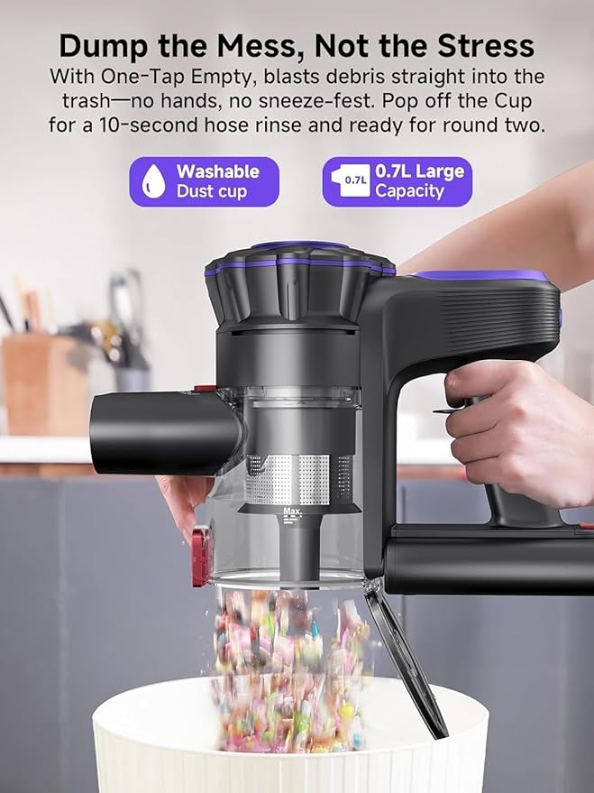MONSGA Cordless Vacuum Cleaner, 45KPa 400W Stick Vacuum for Home, 50Mins Anti-Tangled Vacuum Cleaner with Charging Dock, Light-Weighted Handheld Vacuum for Pet Hair/Carpet/Floor (Gold&Purple)