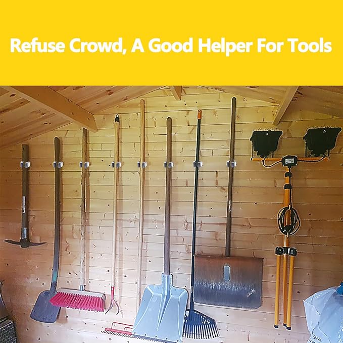 Verdenu 15 Pack Broom Holder Wall Mount, Mop and Broom Holder Wall Mount, Stainless Steel Command Broom Holder with Screws, Garden Tool Storage Organizer for Kitchen, Home, Bathroom, Garage, Grey