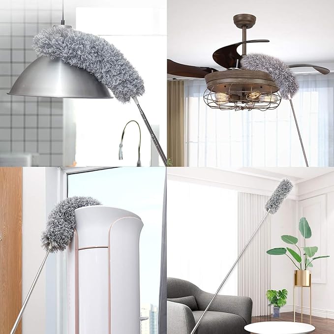 UIMO Microfiber Ceiling Fan Cleaner with 30–100" Telescopic Pole – Extendable Duster for High Ceilings and Fans, Bendable Washable Head, Reusable Cleaning Tool for Furniture, Cars, Keyboard