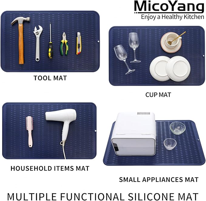 MicoYang Silicone Dish Drying Mat for Multiple Usage,Easy clean,Eco-friendly,Heat-resistant Silicone Mat for Kitchen Counter or Sink,Refrigerator or Drawer Liner Navy Blue 3XL 28 inches x 18 inches