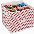 Christmas Ornament Storage Box with Dividers, 16x16x13, Peppermint Candy Stripe, Holds 75 Ornaments, Perfect Ornament Storage Solution, Durable Christmas Ornament Storage Box