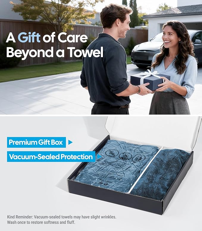 Wigoo Microfiber Car Drying Towels 36" x 24" [1300GSM Ultra-Absorbent, No Streaks & Scratches] Dual-Sided Edgeless Cleaning Towel with Twisted Loop, for Detailing, Cars, SUV, Truck (2-Size Blue Set)