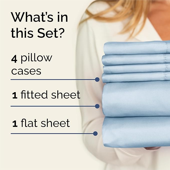 King 6 Piece Sheet Set - Comfy Breathable & Cooling - Ultra Soft Hotel Luxury Bedding Set w/ 8-16 Inch Deep Pockets - 1 Flat & 1 Fitted Sheet & 4 Pillowcases - Wrinkle Free and Easy Care - Sky Blue