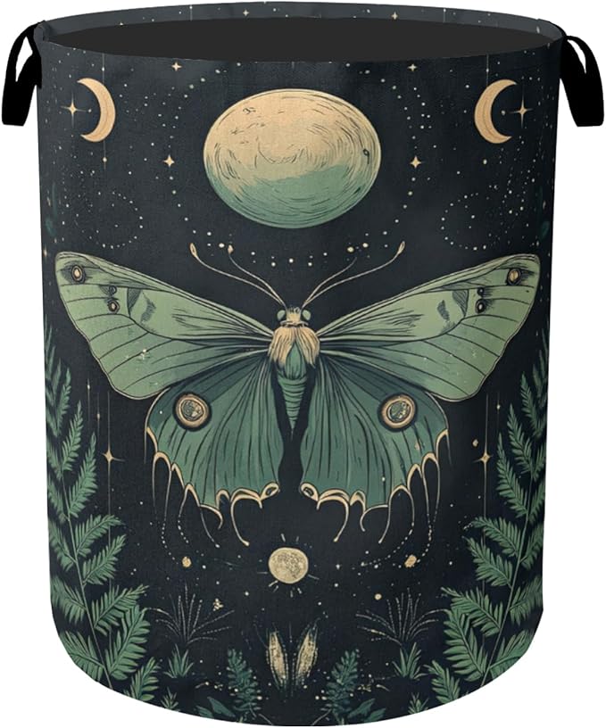 Gothic Moon Moth Foldable Laundry Hamper - Waterproof Fabric Storage Basket with Handles, Clothes Hampers for Laundry,Bedroom,Dorm