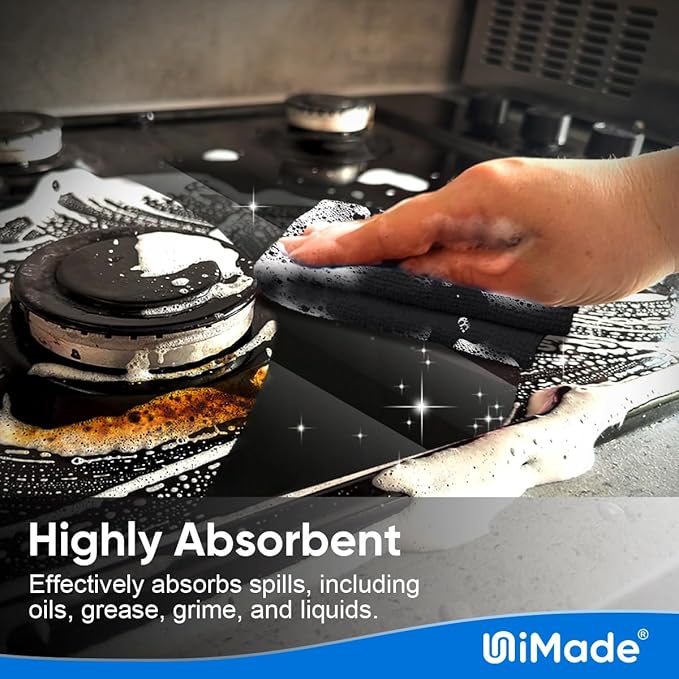 UNIMADE Microfiber Cleaning Cloth, 10 Pack Reusable Microfiber Towels for Cars Lint Free Cleaning Shop Towel Rags for Home Kitchen Automotive Bar Mechanic Restaurant Garage, 11.5"x 11.5", Black