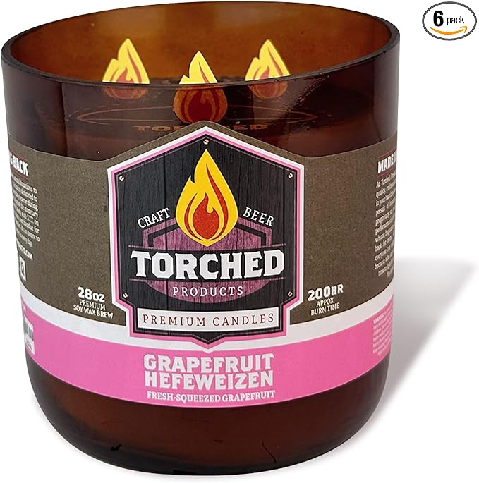 Torched Beer Scented Candles | Natural Soy Wax Candle | Grapefruit Hefeweizen Scent 28 oz | Makes a Great Gift for Men, Beer Lovers, and Collectors | Bar Man-Cave Decor and Accessories