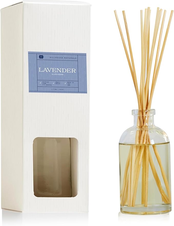 Hillhouse Naturals Reed Diffuser Set - Lavender Scent Diffuser - Reed Diffusers for Home with Long Lasting Fragrance – 6 oz Oil – Diffuse Time 4-6 Months – Made in The USA