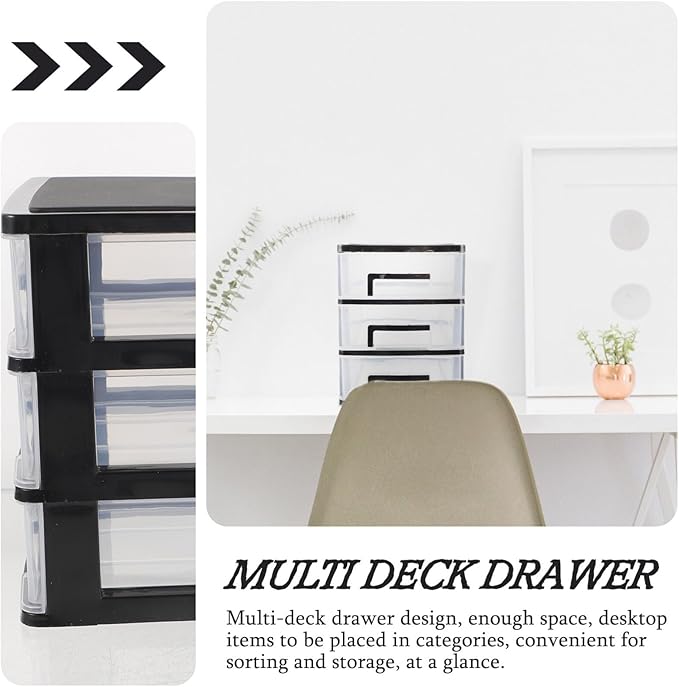 DOITOOL Three- Layer Storage Drawers - Portable Plastic Drawers Organizer - Transparent Kitchen Pantry Storage Cabinet Multifunction Plastic Drawers for Home Office Bedroom（Black