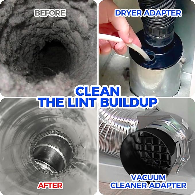Holikme 50 Pieces 35 Feet Dryer Vent Cleaner Kit, Dryer Cleaning Tools, Include Dryer Vent Brush, Omnidirectional Blue Dryer Lint Vacuum Attachment, Dryer Lint Trap Brush, Vacuum & Dryer Adapters