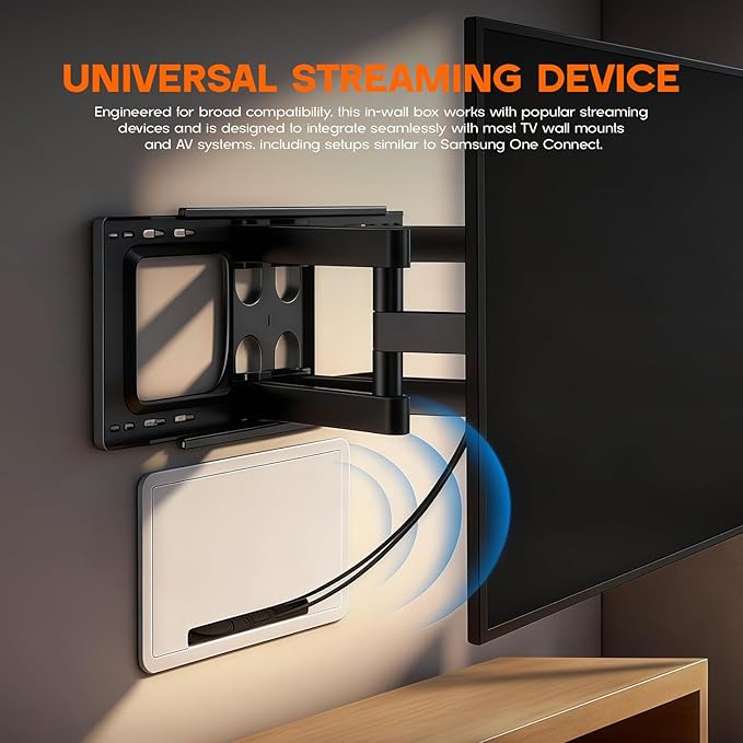 9-Inch in-Wall Media Box Recessed TV Cable Management Kit, Enclosure for Home Theater, Compatible with Roku Apple TV & Samsung One Connect, WiFi Friendly (White)