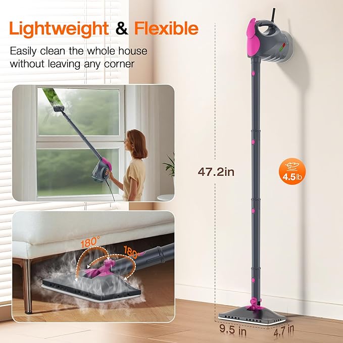 ScrubWiz 10-in-1 Steam Cleaner, Steam Mop & Detachable Handheld Steam Cleaner, 320ml Water Tank, 10s Fast Heating, Portable Steamer for Kitchen, Floor, Tiles, Home, BBQ, Ergonomic Handle, Mid Gray