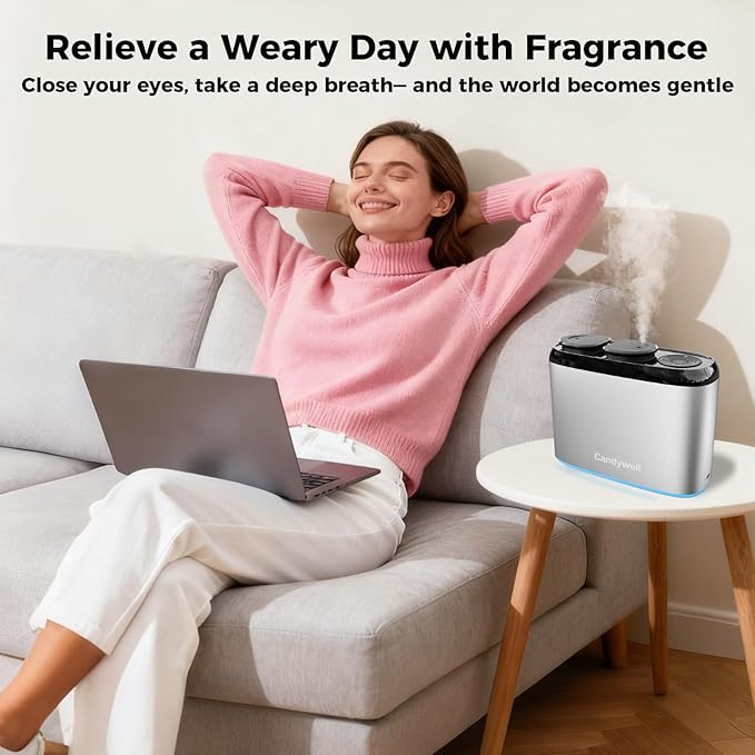 Dual-Scent Waterless Essential Oil Diffuser, Cold Air Diffuser for Home & Commercial Use, 1000 Sq Ft Coverage, APP Control, Quiet Operation, Night Light, Pet & Kid Friendly, Anti-Tilt Alarm
