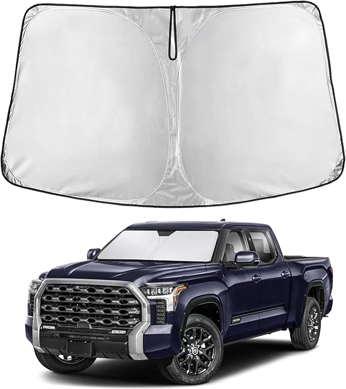 EcoNour Windshield Sun Shade Compatible for Toyota Tundra 2007–2021 | Custom Fit Truck Front Window Sunshade | Foldable UV & Heat Reflective Sun Visor | Interior Protection Accessory