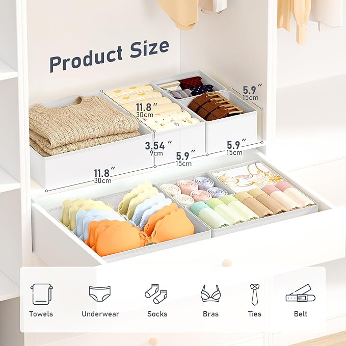 DIMJ Drawer Organizer Clothes Storage - 24 Pack Baby Dresser Organizer for Nursery Closet Organization, Fabric Drawer Organizer Bins for Underwears Socks Bras, Foldable Storage Dividers for Bedroom