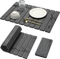 Large Stone Dish Drying Mat for Kitchen Counter, 2PCS 24"×16" & 8“x4" Quick Dry Stone Dishes Mats, Marbled Water Absorbing Diatomaceous Earth Drying Pad for Countertop Bottles Utensils Cups,Dark Gray