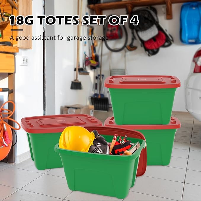 Storage Bins with Lids - Made in USA 18-Gallon (72-Quart) 2-Pack Storage Totes with Lids, Plastic Stackable Containers Large Storage Boxes for for Home and Office Organization Green/Black