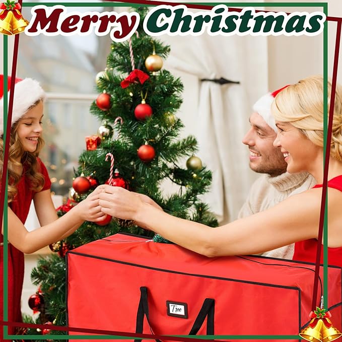 Paterr 2 Pack 7.5 ft Large Christmas Tree Storage Bag, 600d Waterproof Oxford Heavy Duty Artificial Christmas Tree Container Trees Storage Holder Bag Box with Reinforced Handle Dual Zipper(Red)