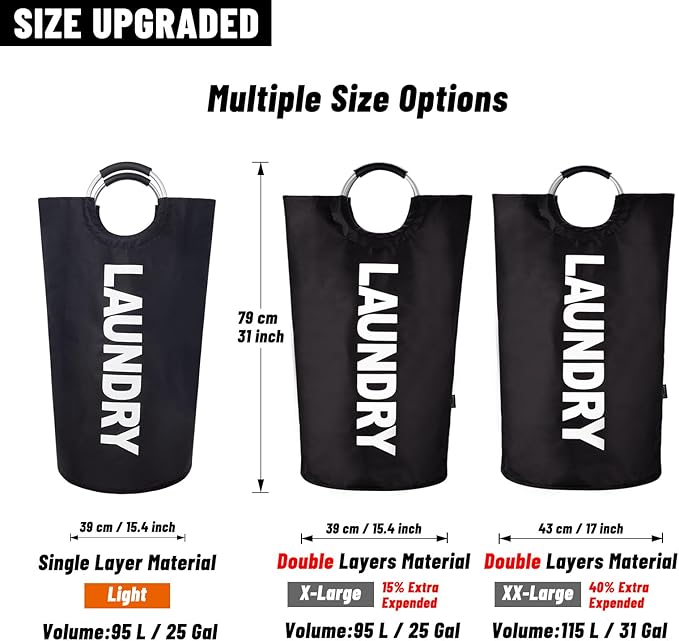 Caroeas 90L Laundry Basket (13 Colors), Waterproof Laundry Hamper, Laundry Bag with Padded Handles, Clothes Hamper Stands Up Well, Collapsible Laundry Basket Easy Storage