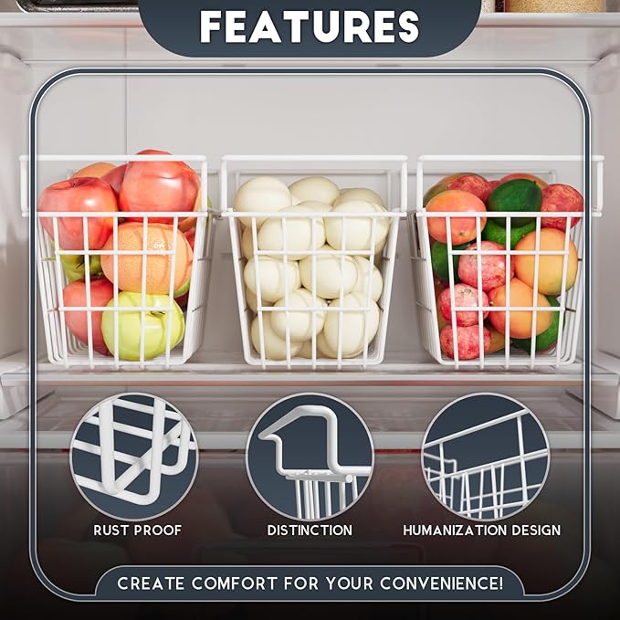 DPZM 17.5 inch 2Packs Chest Freezer Organizer Bins, Deep Freezer Basket with Hanging Handles, Freezer Baskets, Fridge Organizer bins, Metal Wire Storage Baskets