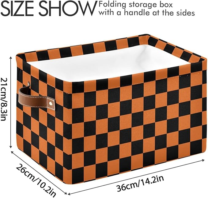 ALAZA Black Orange Checkered Halloween Foldable Storage Box Storage Basket Organizer Bins with Handles for Shelf Closet Living Room Bedroom Home Office 2 Pack